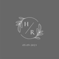 Letter HR wedding monogram logo design creative floral style initial name template vector