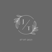 Letter JT wedding monogram logo design creative floral style initial name template vector