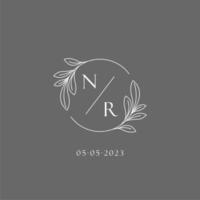 Letter NR wedding monogram logo design creative floral style initial name template vector