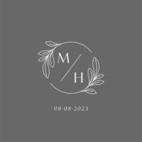 Letter MH wedding monogram logo design creative floral style initial name template vector