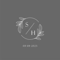 letra sh Boda monograma logo diseño creativo floral estilo inicial nombre modelo vector