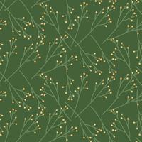 Seamless pattern of twigs on a green background. A plant in a flat style. Vector background.