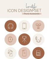 estilo de línea icono diseño conjunto teléfono accesorios vector