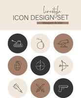 Linestyle Icon Design Set Weapon and War vector