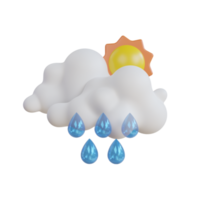 Rain cloud with water drops. white cloud with rain drops and a sun on it. Weather icon png