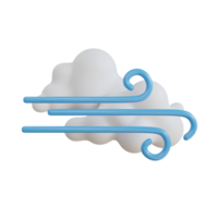3d icona di ventoso e nuvole. bianca nube con blu vortici. tempo metereologico icone png