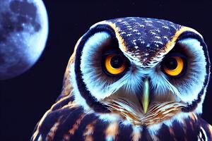 illustration of a owl under the bright moon photo