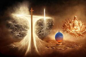 abstract illustration religion versus science photo