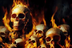 illustration of burning skulls in the hell photo