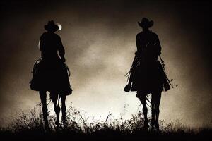illustration of cowboys on horses photo