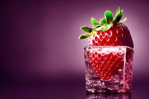 illustration of a strawberry in an ice cube photo