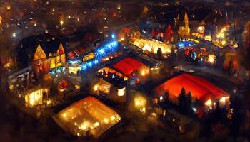 ilustración Navidad mercado a noche visto desde el aire foto