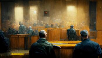 ilustración de un acusado en el sala de justicia foto