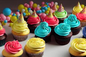 illustration colorful birthday cupcakes photo