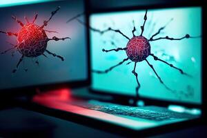 ilustración de un computadora virus en el mundo amplio web foto