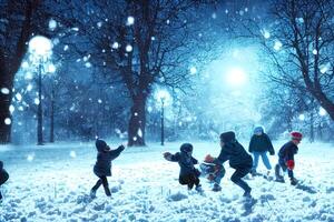 illustration children snowball fight in winter photo