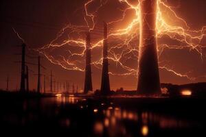 illustration of a thunderstorm over an energy factory photo