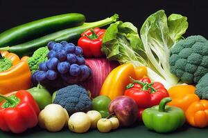 3D illustration of organic healthy vegetables and fruit photo