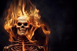 illustration of burning horror skeleton in the dark photo