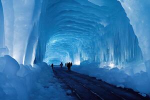 3D illustration of a ice tunnel in the antarctic photo