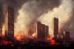 ilustración de un ciudad debajo bomba ataque foto