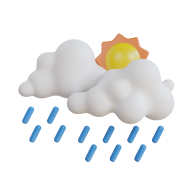 Sunny and rainy day. Weather forecast icon. Meteorological sign. 3D