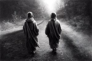 ilustración caminando un camino con un amigo foto