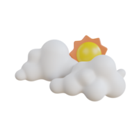 Cloudy with sun. Sunny day concept. 3d Sun with clouds. Weather icon png