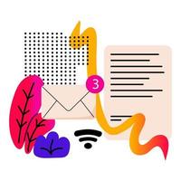 Inbox message, envelope. Abstract  geometric elements. Concept of Social media messages. New letters in the mailbox. WiFi. Vector doodle illustration