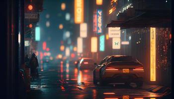 Cyberpunk background blurred city scene in matrix. photo