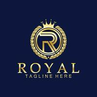 r inicial real corona logo. real, rey, reina lujo símbolo. fuente emblema. vector