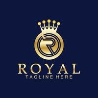 r inicial real corona logo. real, rey, reina lujo símbolo. fuente emblema. vector