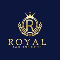 R initial royal crown logo. Royal, King, queen luxury symbol. Font emblem. vector