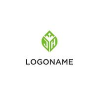 J h monograma con hoja logo diseño ideas, creativo inicial letra logo con natural verde hojas vector