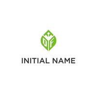 QF monogram with leaf logo design ideas, creative initial letter logo with natural green leaves vector
