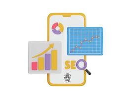 phone screen that has a chart and graph with seo optimization icon 3d rendering vector illustration