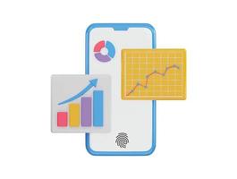 phone screen that has a chart and graph icon 3d rendering vector illustration