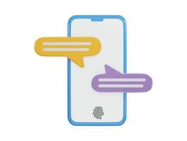 mobile chat with fingerprint phone icon 3d rendering vector illustration