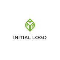 WG monogram with leaf logo design ideas, creative initial letter logo with natural green leaves vector