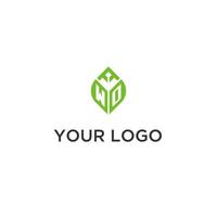 WO monogram with leaf logo design ideas, creative initial letter logo with natural green leaves vector