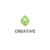 XQ monogram with leaf logo design ideas, creative initial letter logo with natural green leaves vector
