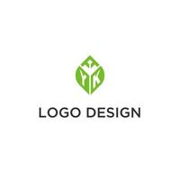 YK monogram with leaf logo design ideas, creative initial letter logo with natural green leaves vector