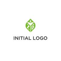 ZG monogram with leaf logo design ideas, creative initial letter logo with natural green leaves vector