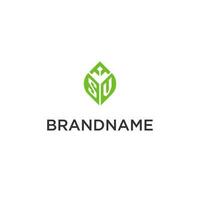 SV monogram with leaf logo design ideas, creative initial letter logo with natural green leaves vector