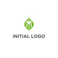 TT monogram with leaf logo design ideas, creative initial letter logo with natural green leaves vector