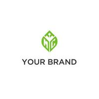 MC monogram with leaf logo design ideas, creative initial letter logo with natural green leaves vector