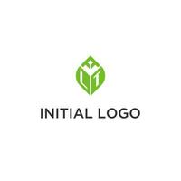 LT monogram with leaf logo design ideas, creative initial letter logo with natural green leaves vector