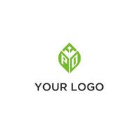 PO monogram with leaf logo design ideas, creative initial letter logo with natural green leaves vector