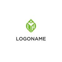 LH monogram with leaf logo design ideas, creative initial letter logo with natural green leaves vector