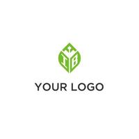 IB monogram with leaf logo design ideas, creative initial letter logo with natural green leaves vector